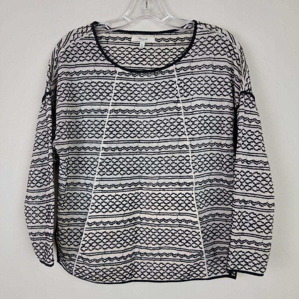 Madewell Blue Beige Crochet Knit Long Sleeves Round Neck Oversized Sweater XS